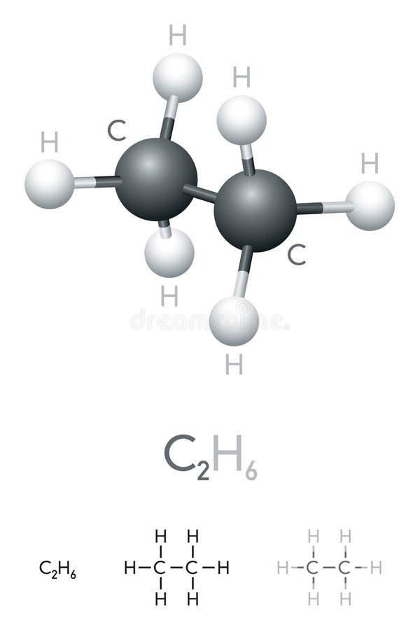 乙烷C2H6化学式和分子模型.